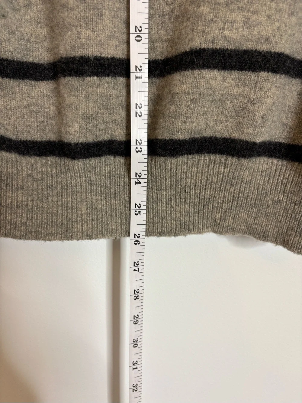 Express Men's 100% Lambs Wool Crewneck Sweater in Gray with Black Stripes